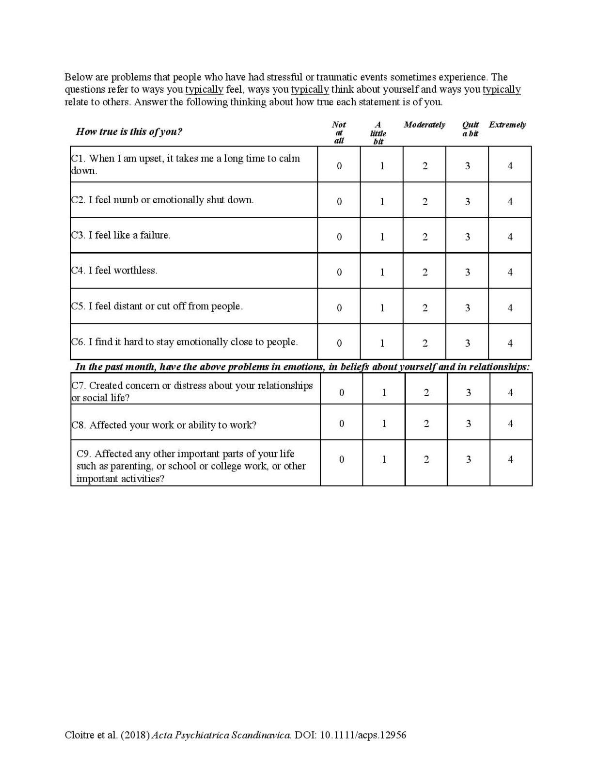 The International Trauma Questionnaire – Children Of Narcissists